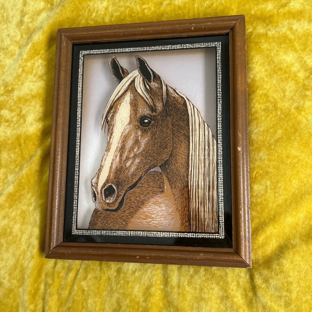 Vintage 70’s Reverse Painted Glass Horse Portrait Lulu’s Style signed art